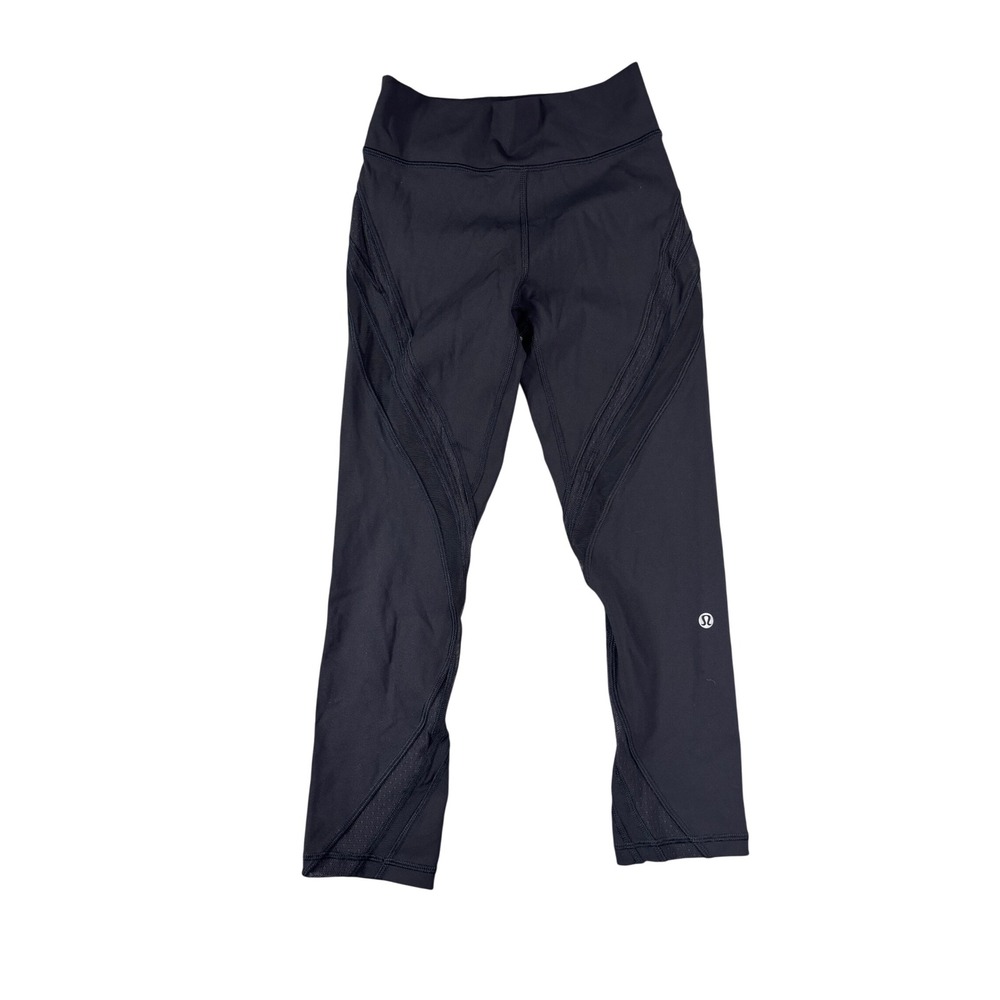 Lululemon Mesh Panel Crop Leggings Black High Rise Athletic Yoga Pants